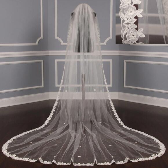 ST PUCCHI M1479 Diamond White Lace Chapel Long Wedding Bridal Veil main image 4